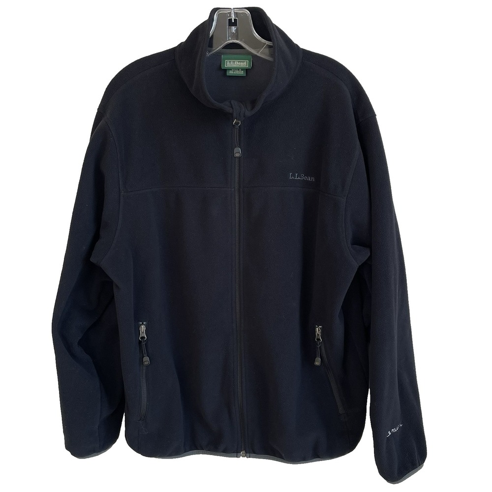 LL Bean Men's Full Zipper Polartec Fleece Jacket M Black Windbloc
